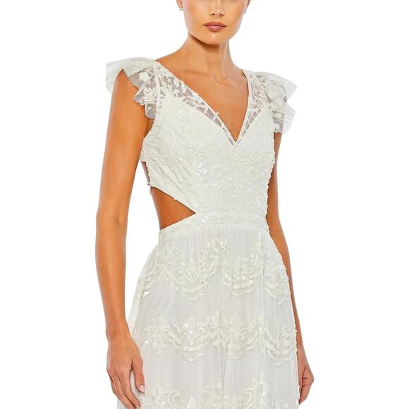 Mac Duggal NWT Lace Up Back Ruffle Skirt Dress in White Size 6 - Picture 3 of 8